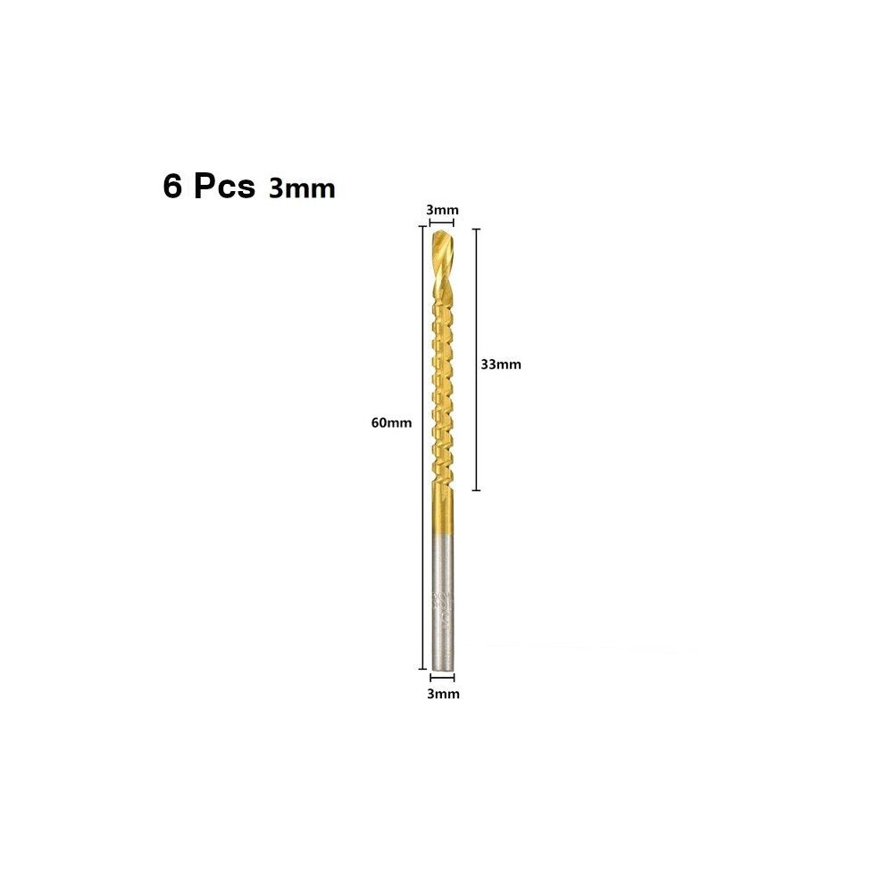 (3mm) 6pcs 3-8mm HSS Drill Bit Titanium Plating Coated Hole Saw Drill Bit Set Wood Hole Cutter Core Drill