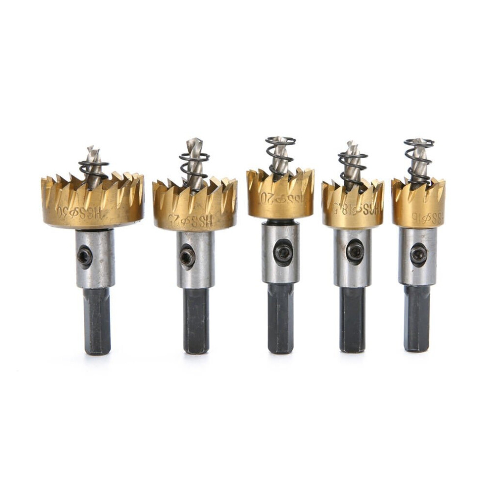 5Pcs HSS 6542 Titanium Coated Hole Sawtooth HSS Hole Saw Cutter Drill Bit Set 16/18.5/20/25/30mm