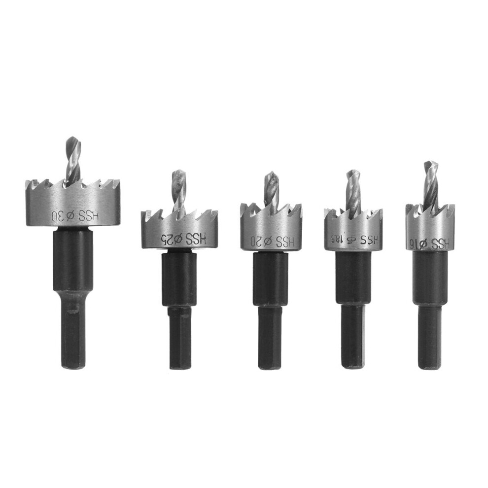 5Pcs Saw Tooth HSS Drill Bit Hole Set Stainless Steel Metal Alloy 16-30mm