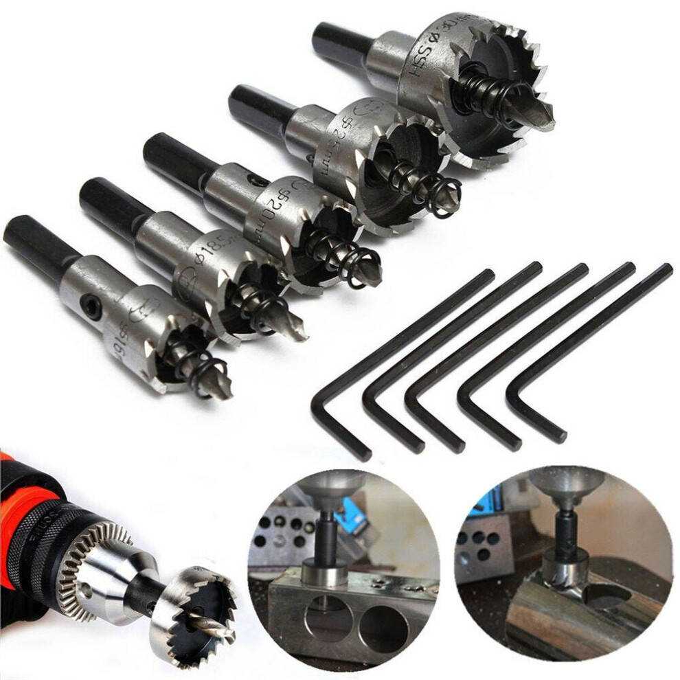 5Pcs 16-30Mm Hole Saw Cutter Drill Bit Set Hss Sheet Metal Reamer With Wrench 3654659444400