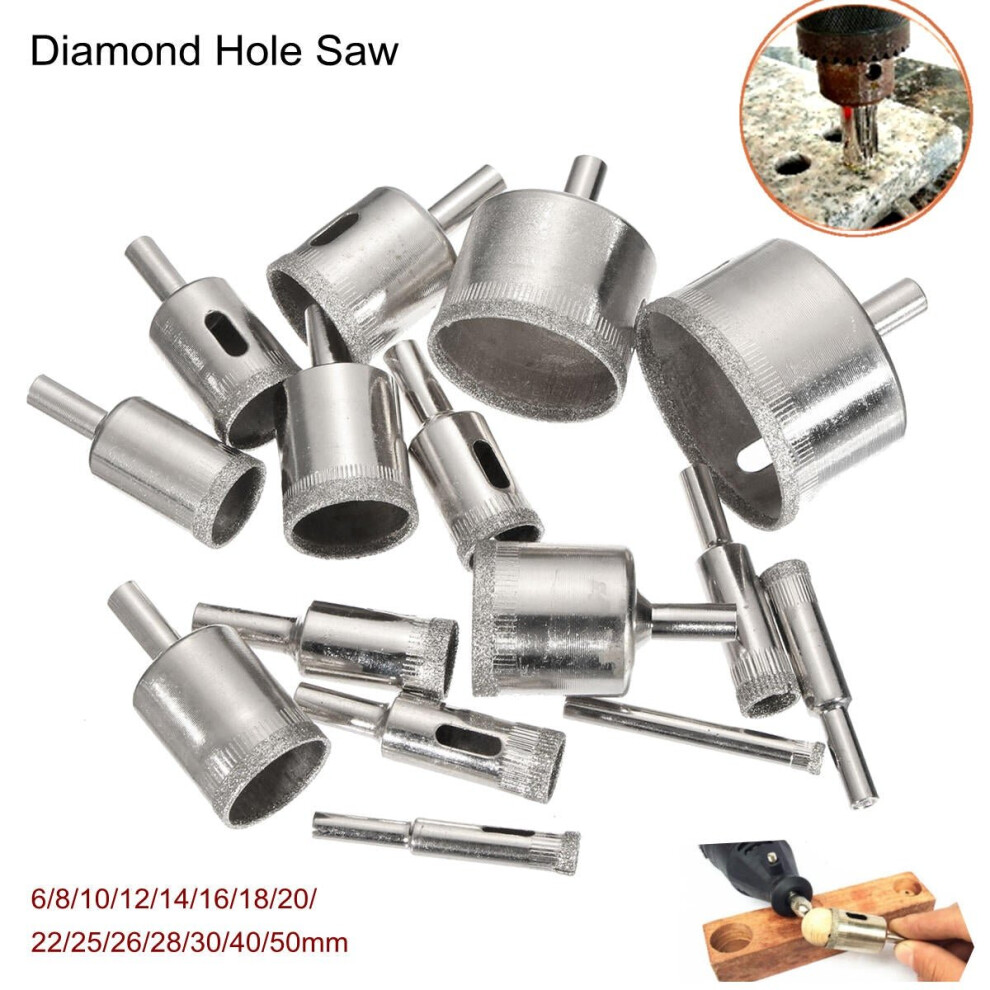 15Pcs 6-50mm Diamond Hole Saw Drill Bit Set 100 Grits Tile Ceramic Glass Marble Bits