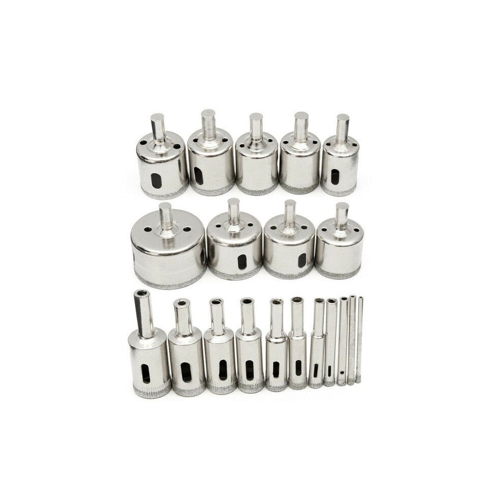 20Pcs Diamond Coated Core Drill Bit Set 3-50mm Hole Saw Cutter for Glass Marble Granite