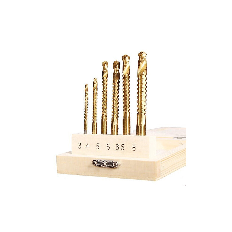 6pcs 3/4/5/6/6.5/8mm Titanium Coated Drill Bits Hole Saw Grooving Set