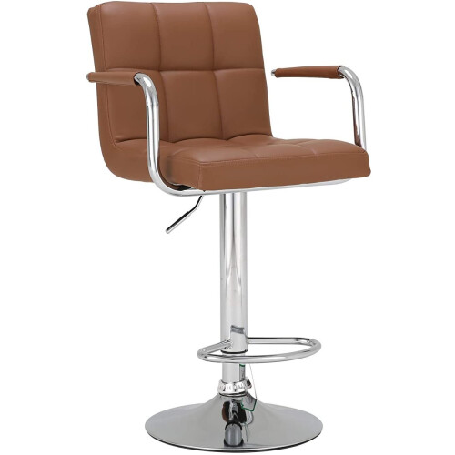 2X Brown PU Leather Bar Stools UK Rest Kitchen Breakfeast Chairs Best 1