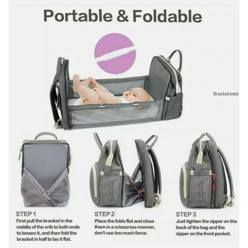 Multi-Function Baby Diaper Backpack Folding Bed Nappy Mom Changing Bag 2