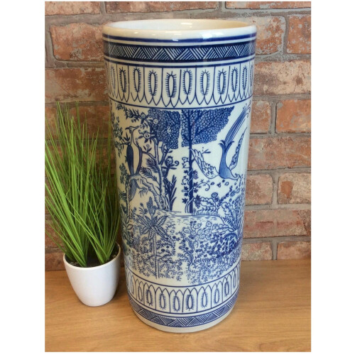 Blue and White Garden Ceramic Umbrella / Walking Stick Stand