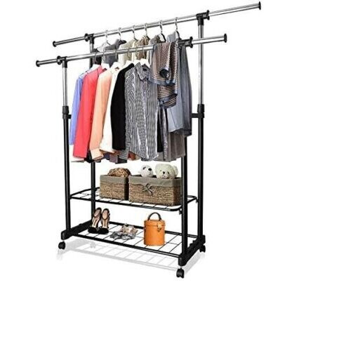 Heavy Duty Clothes Rail with Wheels, Adjustable Double Garment Rack 2