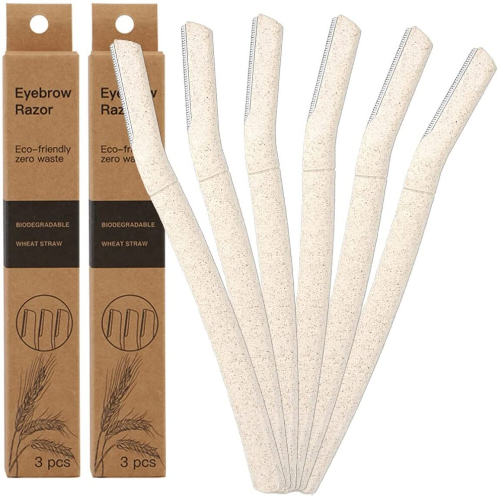 6 Pieces Eyebrow Razors Dermaplaning Blades for Face, Biodegradable Eco Women WheatStraw Facial Peach Fuzz Remover, Exfoliating...