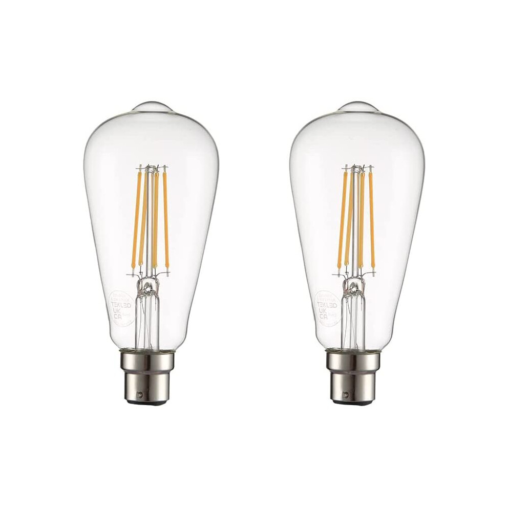 TEKLED ST64 Filament Vintage DIMMABLE LED Bulbs | B22 Bayonet Cap | Energy Saving 6.5W Light Bulb 60W Equivalent | Clear 2700K...-image-OPC-P97XGR9-NEW