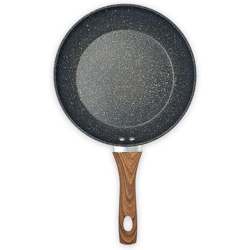 Non-Stick Copper Frying Pan with Wooden Handles | Suitable for Induction, Electric and Gas Hobs | Stone Frying Pan |...