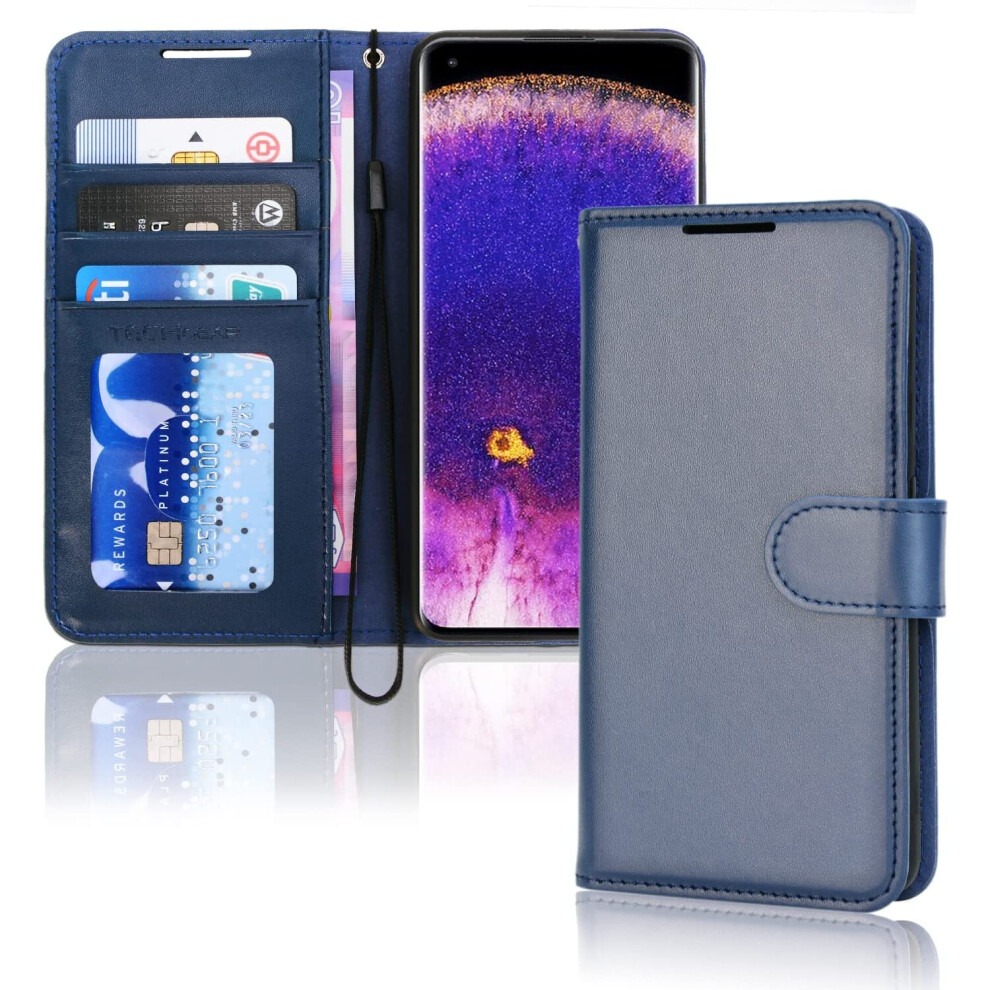 TECHGEAR Leather Wallet Case for Oppo Find X5 Pro 5G, Flip Protective Case Cover with Wallet Card Holder, Stand & Wrist Strap -...