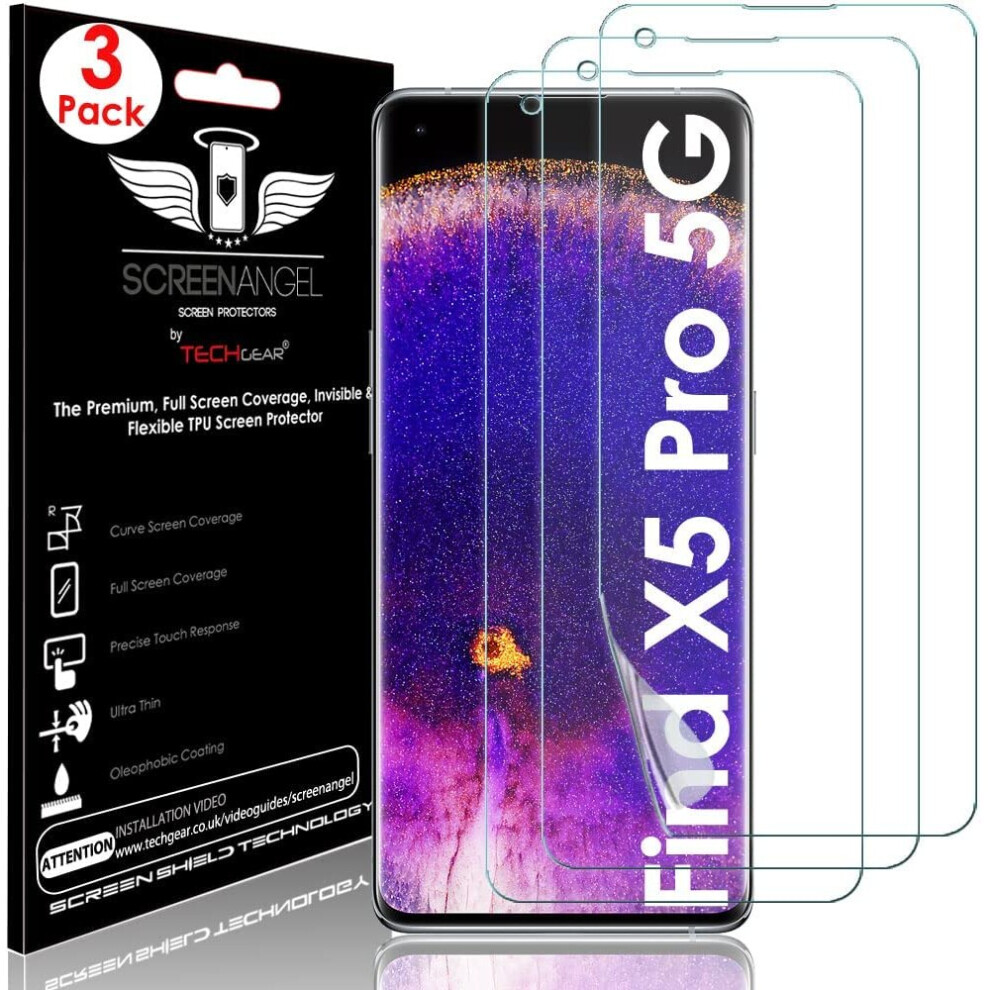 Techgear [3 Pack Screen Protector Fits Oppo Find X5 Pro 5G [Screen Angel Edition] [Case Friendly] [Bubble Free] [Full Screen...