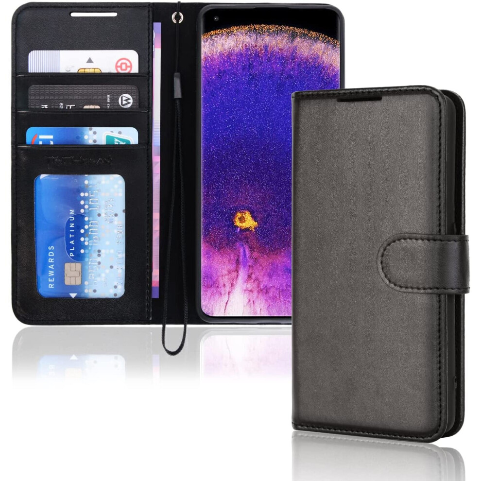 TECHGEAR Leather Wallet Case for Oppo Find X5 Pro 5G, Flip Protective Case Cover with Wallet Card Holder, Stand & Wrist Strap -...