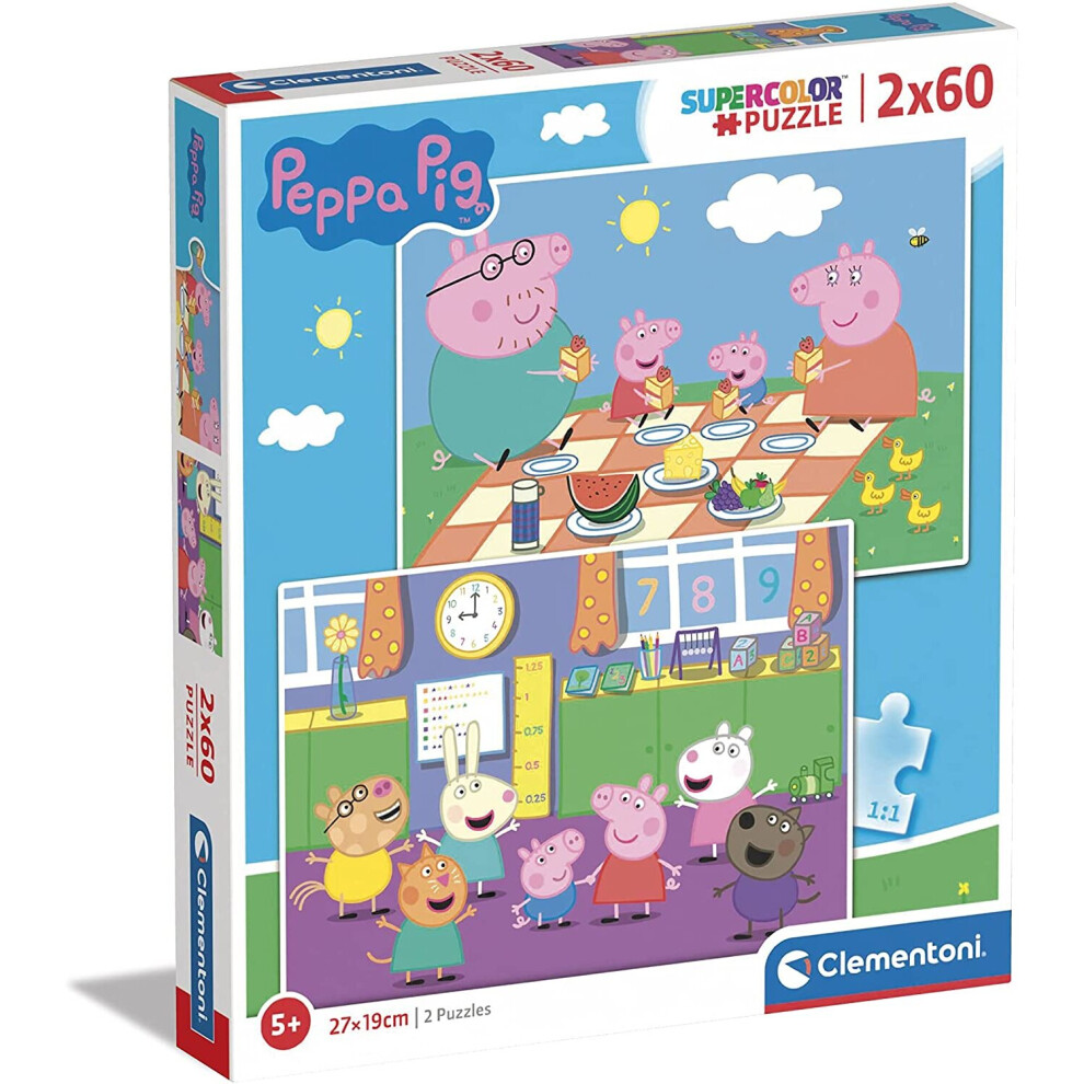 Clementoni 24793 Supercolor Peppa Pig-2 X 60-Piece Jigsaw Puzzle for Kids Age 5, Multicolored