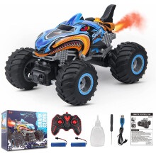 Rhybor Remote Control Car, 1:16 Scale RC Monster Truck Toy Vehicle with Spray Mist Music LED Lights, 2.4 GHz 20 Km/h High Speed...