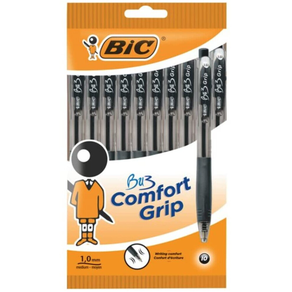 BIC BU3 Comfort Grip - Retractable Ball Pens - 10 Black