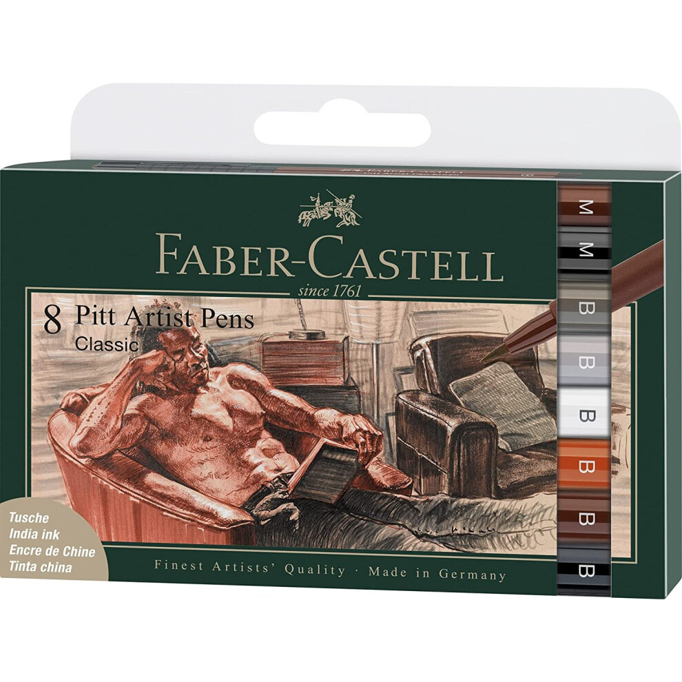 Faber-Castell PITT Artist Pen Brush India Ink Pen - wallet of 8 - Classic