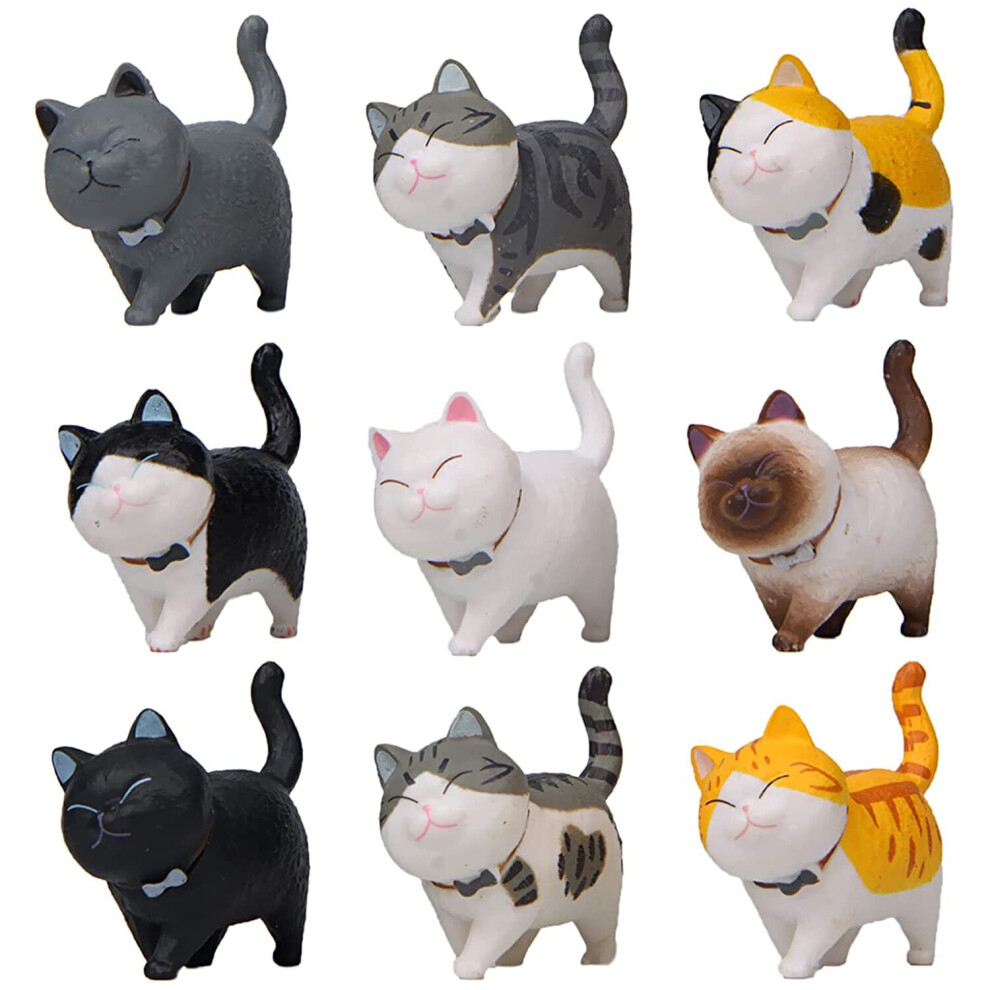 Greyoe Cat Figurine, 9 Pcs Realistic Cat Figurines Toys Cat Ornament Cat Cake Toppers Educational Kitty Figures Toy Cat Animal...