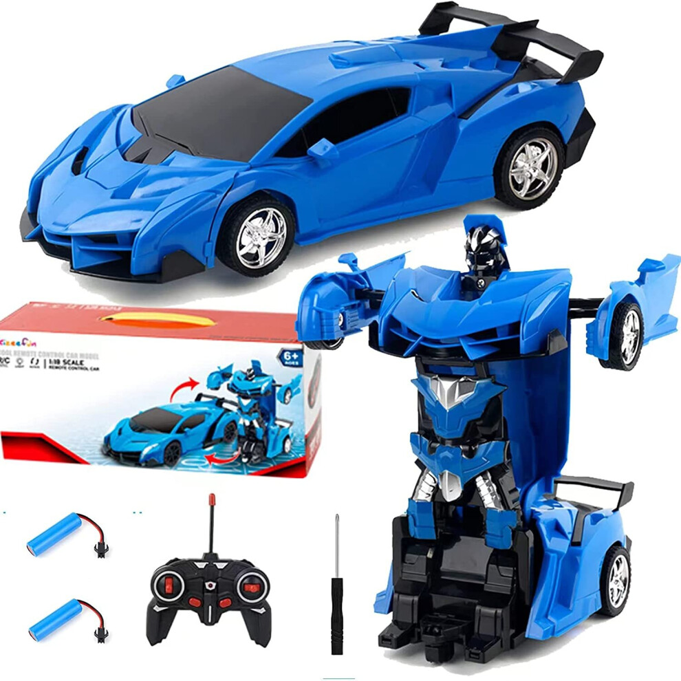 Kizeefun Remote Control Car, Transforming RC Car for Kids 2 in 1 Rechargeable Robot Racing, 1:18 RC Stunt Car with Flashing...