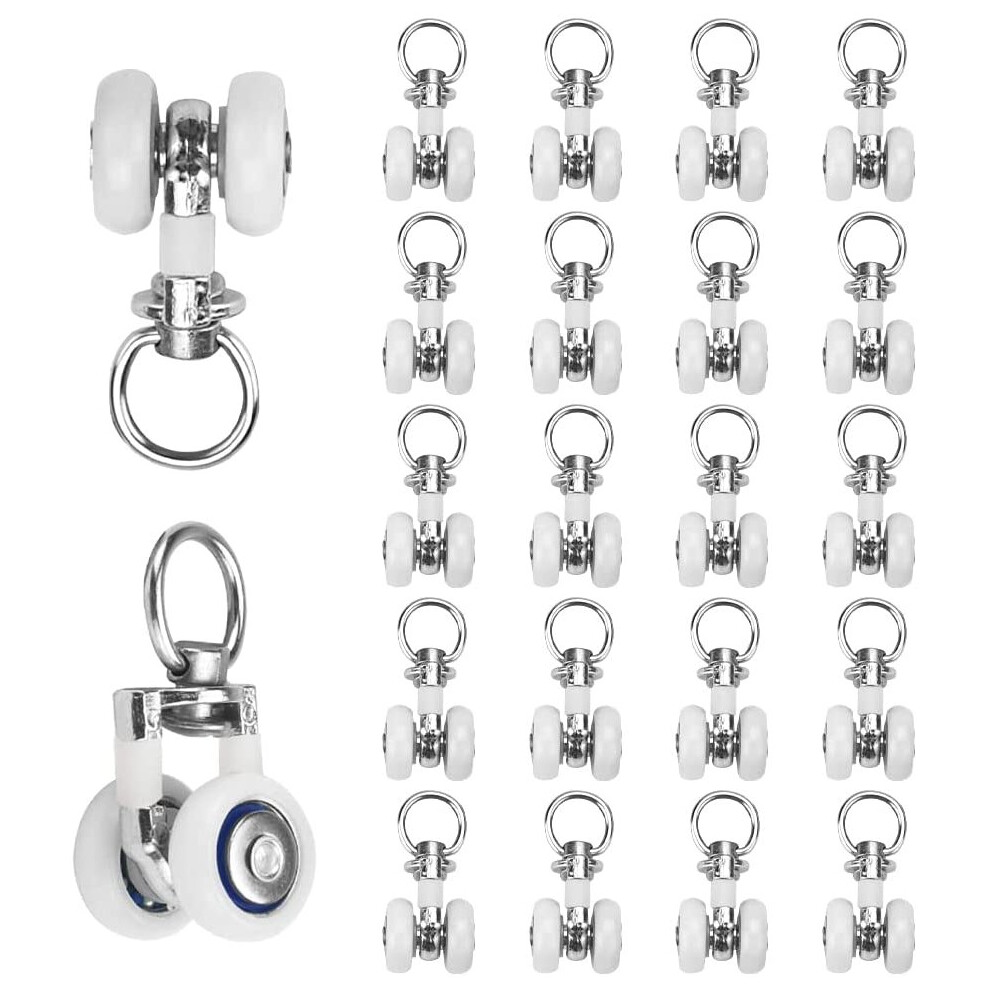 WANTOUTH Curtain Rail Track Pulley 20Pcs Curtain Track Rollers Silent Pulley Metal Twin Wheeled Carriers Drapery Rail Wheels...