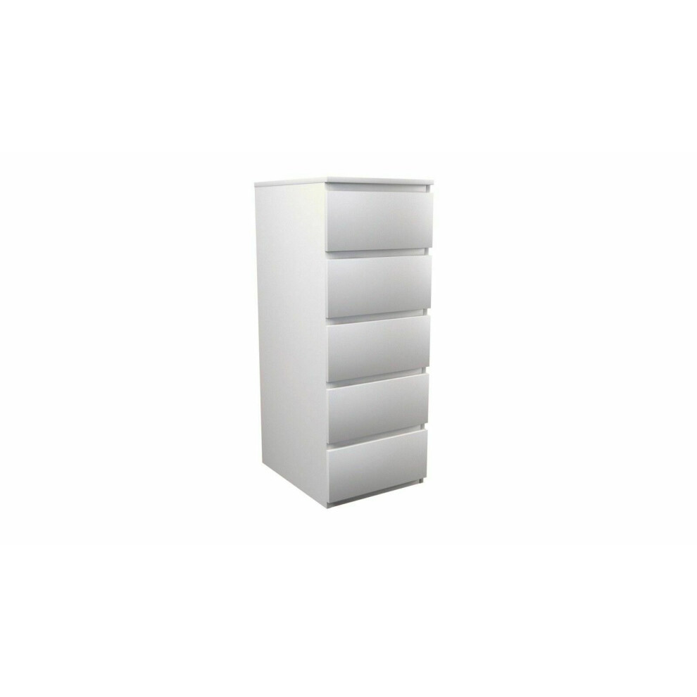 (5 Tall Boy Slim) MODERN - White Chest Of Drawers Bedroom Furniture Storage Bedside 2 to 8 Drawers