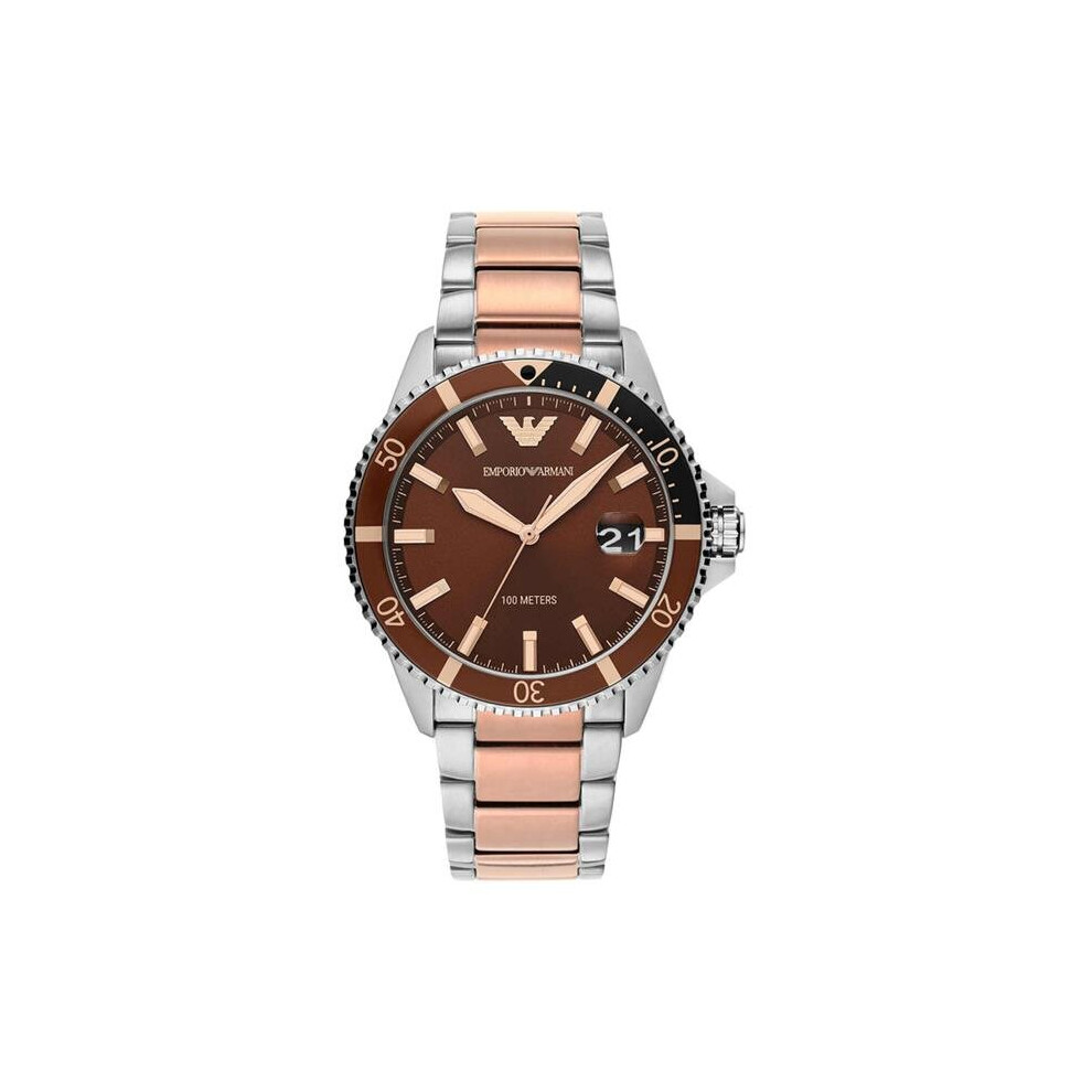 Armani Emporio Ar11340 42 Mm Two-Tone Watch For Mens, Stainless Steel Silver