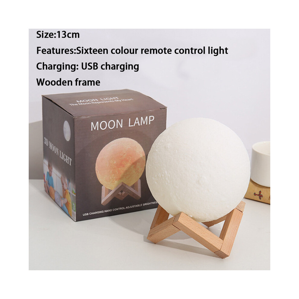 (13CM Remote Control [16 Colors]) 3D Remote Control 16 Colour Rechargeable Moon Lamp Night Light Kids Dimmable
