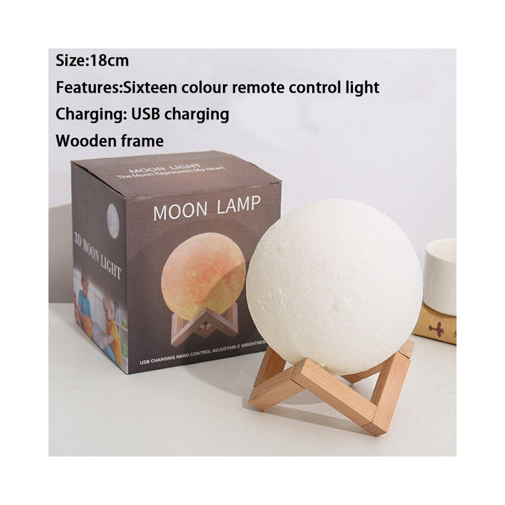 (18CM Remote Control [16 Colors]) 3D Remote Control 16 Colour Rechargeable Moon Lamp Night Light Kids Dimmable