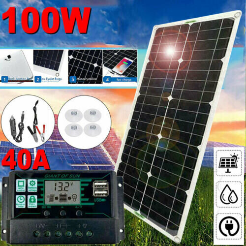 100W Solar Panel Kit 12V Battery Charger 40A Controller Caravan Boat Car Camping 1