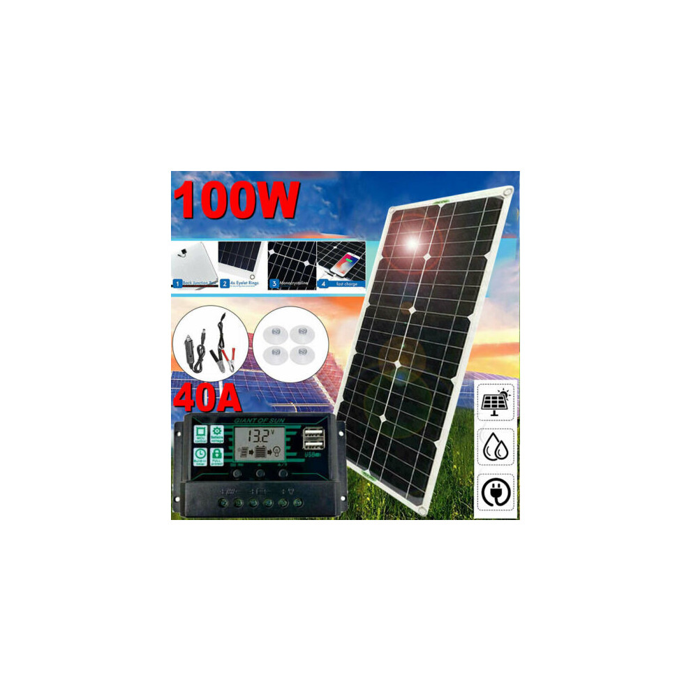 100W Solar Panel Kit 12V Battery Charger 40A Controller Caravan Boat Car Camping 771700652157