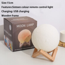 (15CM Remote Control [16 Colors]) 3D Remote Control 16 Colour Rechargeable Moon Lamp Night Light Kids Dimmable LED