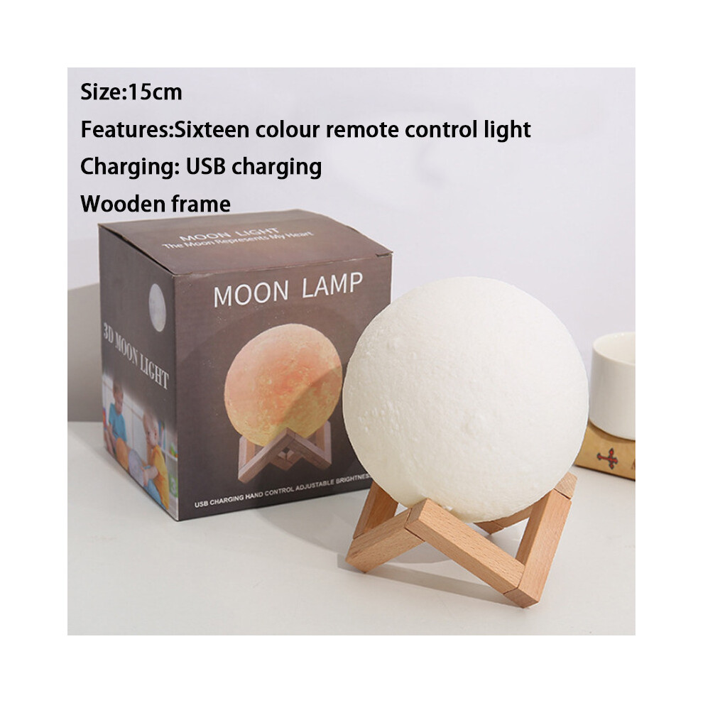 (15CM Remote Control [16 Colors]) 3D Remote Control 16 Colour Rechargeable Moon Lamp Night Light Kids Dimmable LED