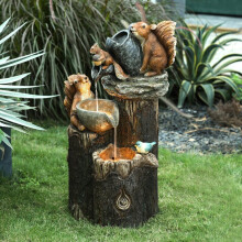 (Squirrel) Mini Animal Family Solar Powered Water Fountain