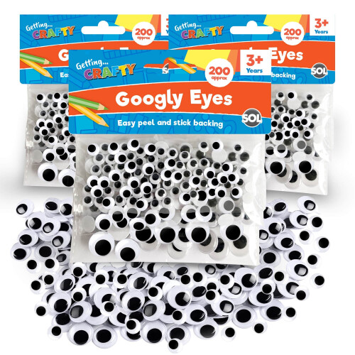 SOL 600pk Self Adhesive Googly Eyes | 3 x 200pk Large and Small Sticky Eyes