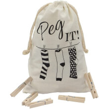 JVL Peg It, Peg Bag with Wooden Pegs, Pack of 100