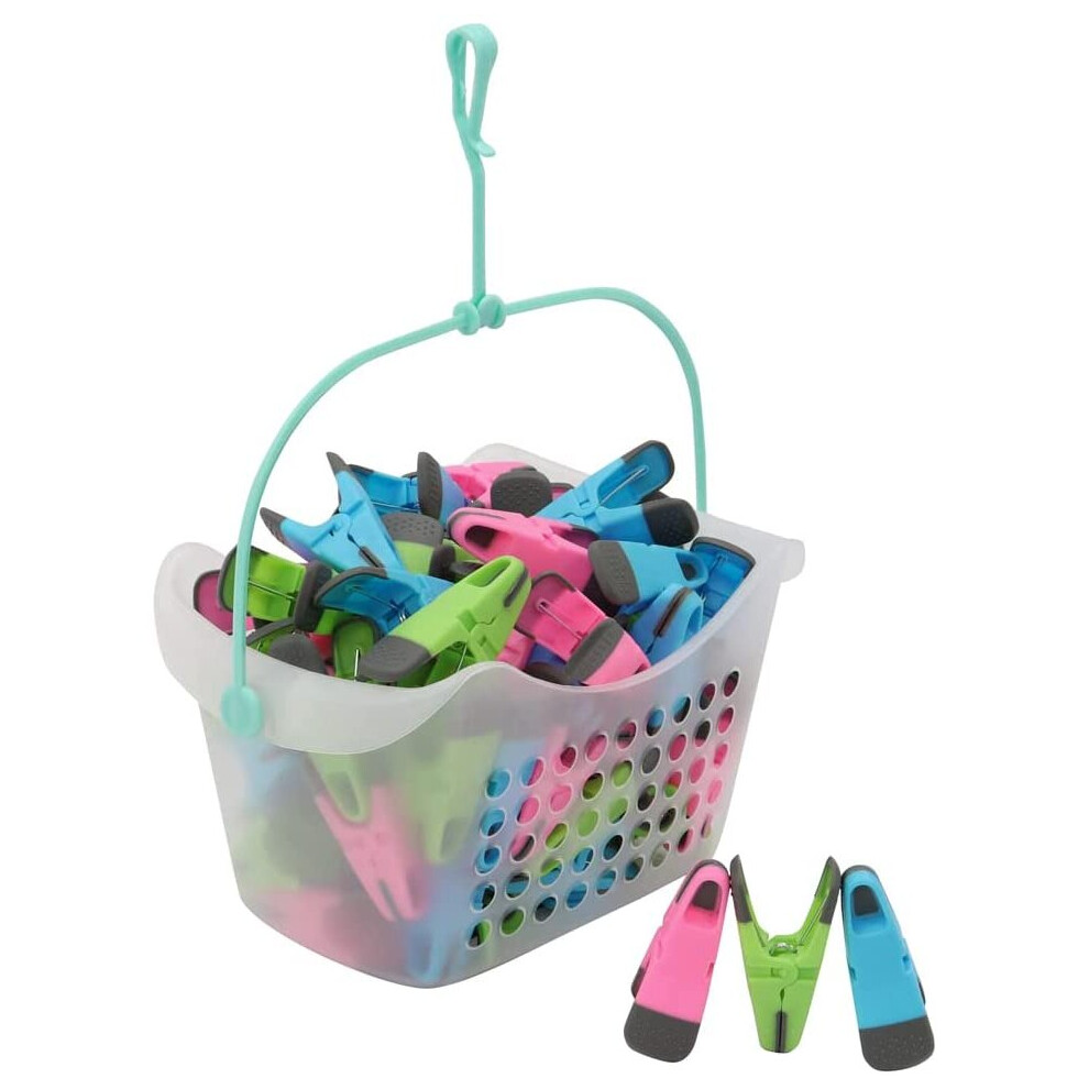 JVL Plastic Peg Basket with 96 Prism Soft Touch Clip Pegs