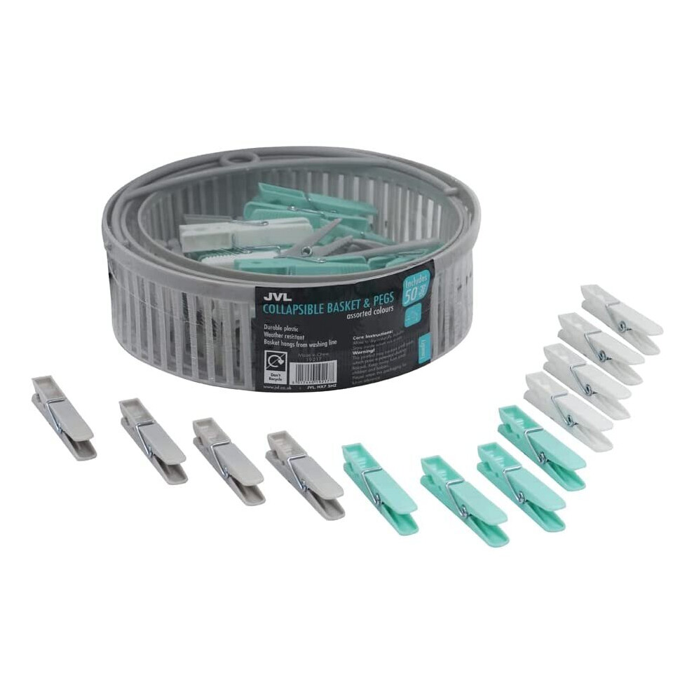 JVL Collapsible Plastic Peg Basket Collapsible with 150 Strong Hold Pegs