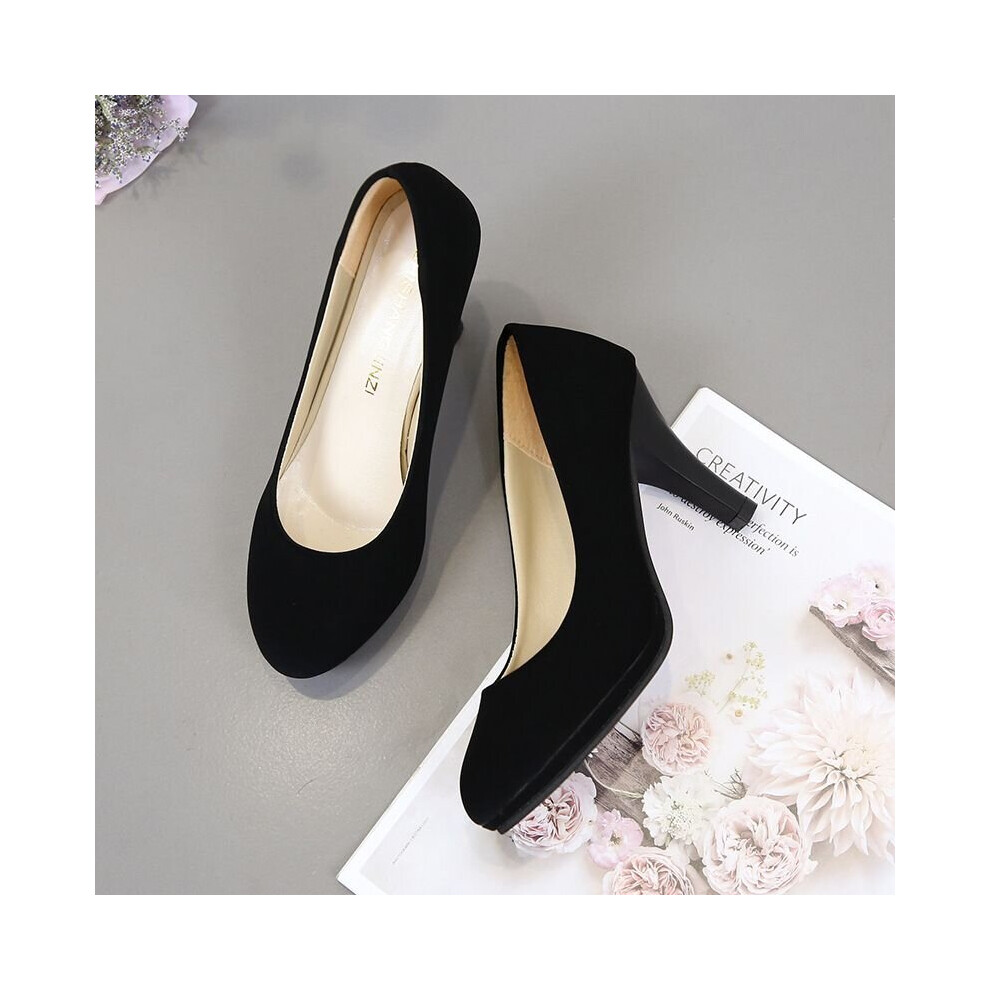 (Suede Black, 42) Court Shoes Work Dance Ladies Party Office  New Mid Heel Ladies Heels Women