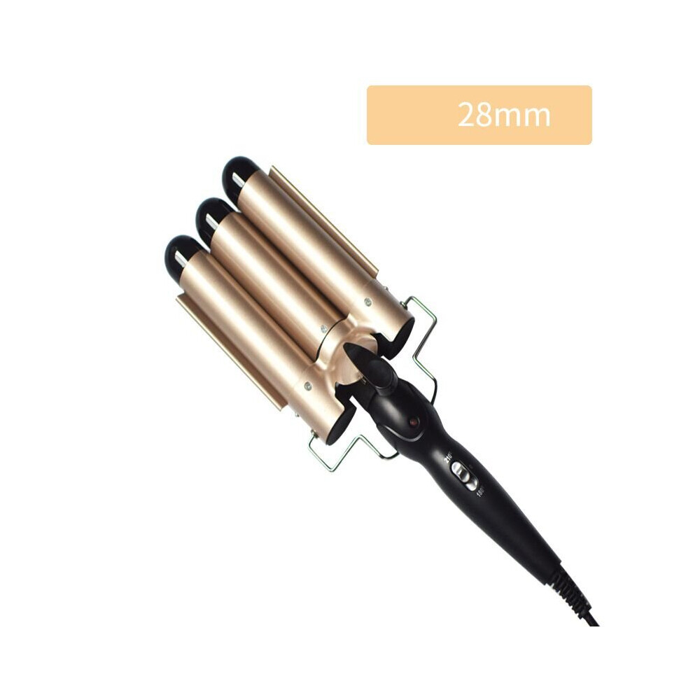 (Gold, 28mm) Hair Salon Ceramic 3 Barrel Hair Wave Waver Curling Iron Hair Curler Wand