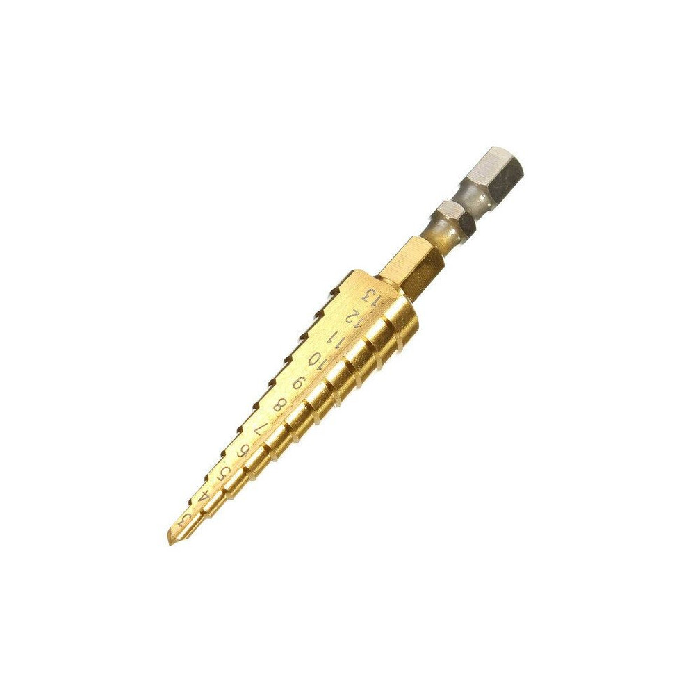 3-13mm HSS Titanium Coated Step Drill 1/4 Inch Hex Shank Bit