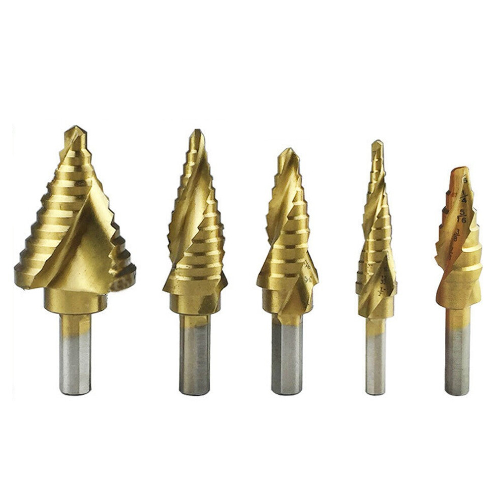 5pcs High Speed Steel Step Drill Bit Set Spiral Groove Round Shank Twist Drills Drilling Tool