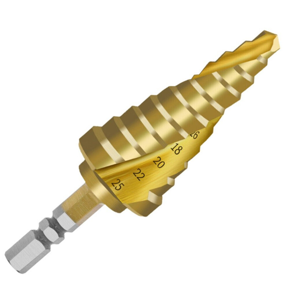 6.35Mm Hex Shank Hss 4241 Titanium Coated Spiral Step Drill Bit For Hole Drilling Metal 3654659381989