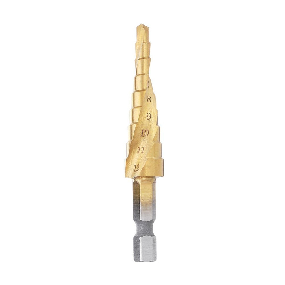 Hss 4-12Mm Spiral Grooved Step Drill Bit Titanium Coated Step Cone Drill Bit 6112211916569