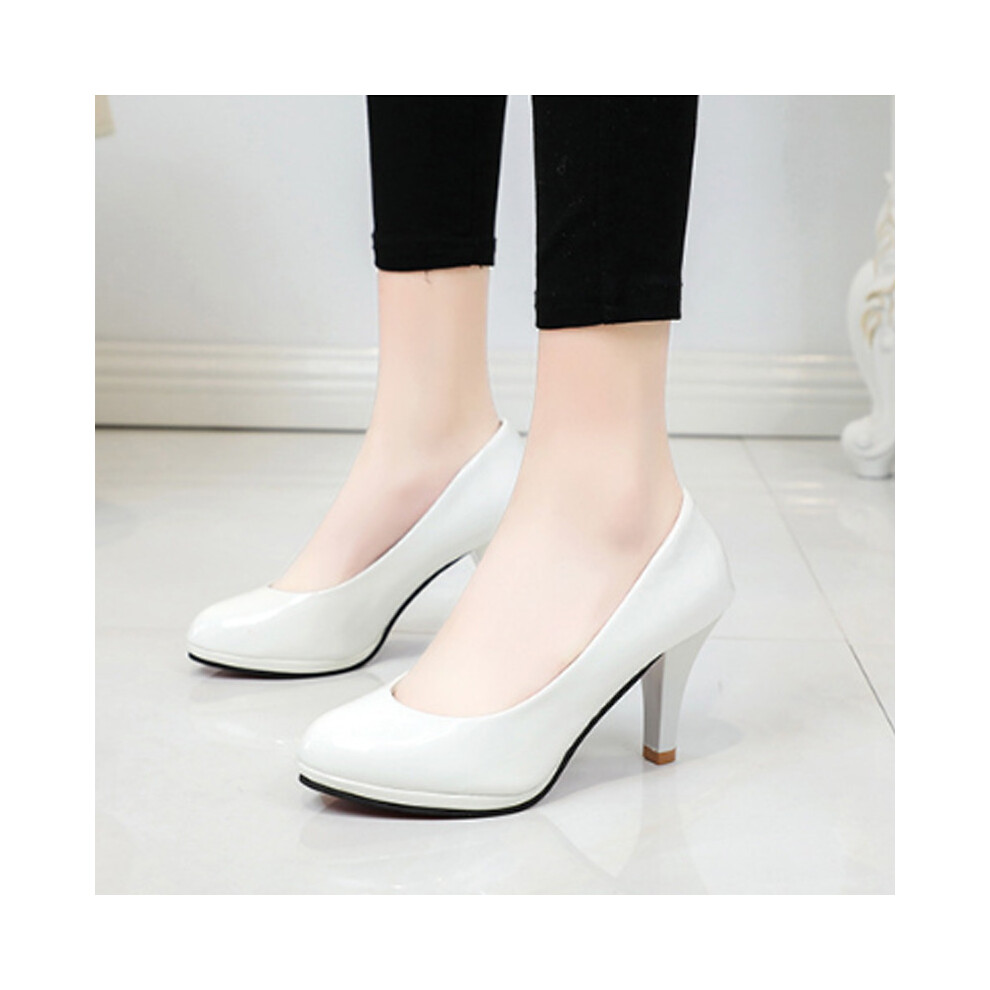(White, 34) Women Work Dance Ladies Party Office  New Mid Heel Ladies Heels Shoes