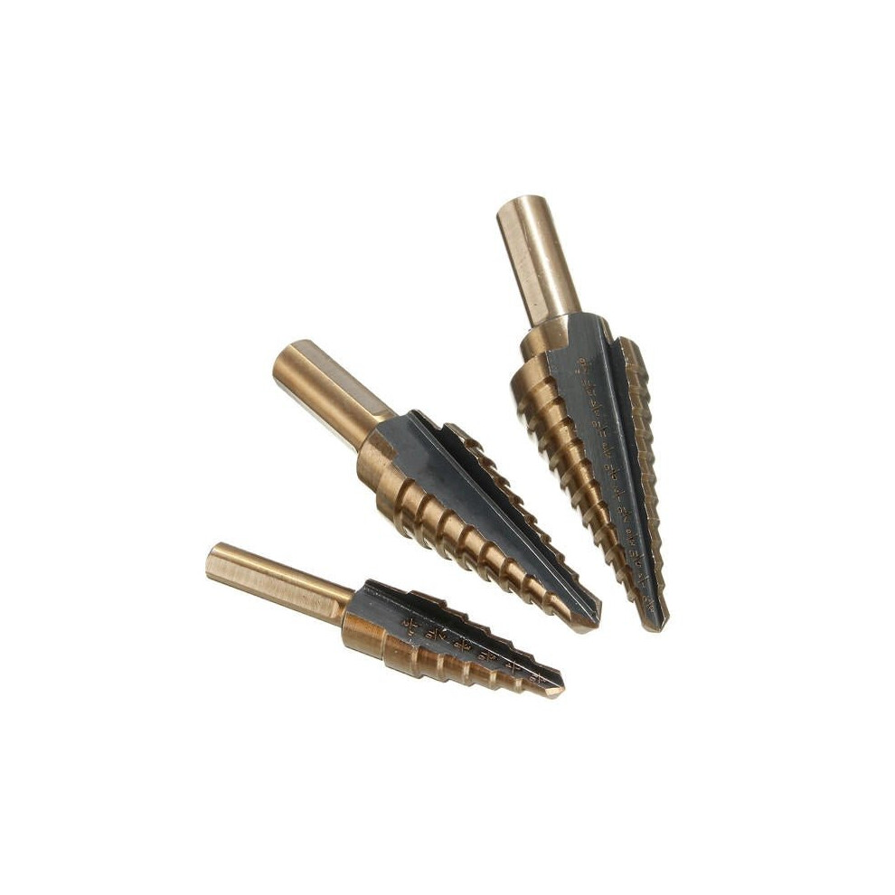 3pcs HSS Nitrogen Step Drill Bit Set 3/16-1/2 1/4-3/4 3/16-7/8