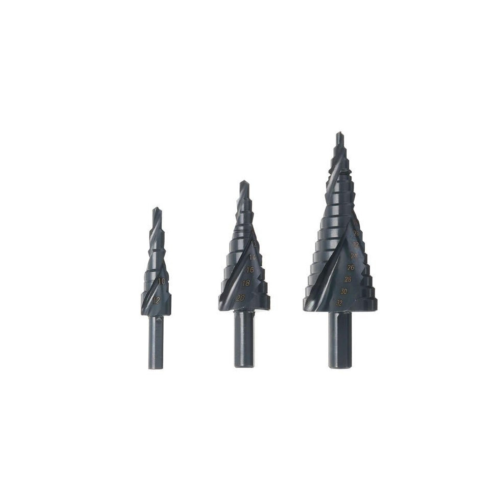 3pcs 4-12/20/32mm HSS Step Drill Bits Set Spiral Grooved Hole Cutter