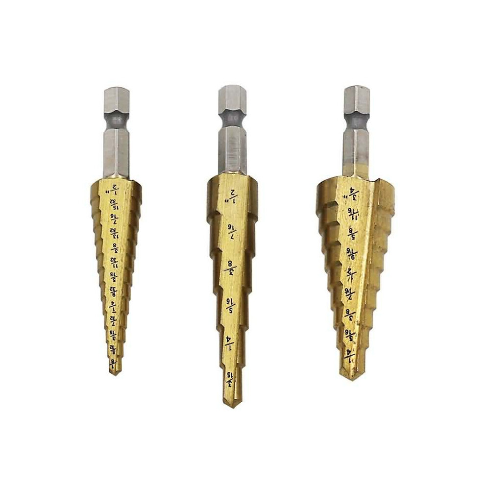 () 3/16-1/2 1/4-3/4 1/8-1/2 Inch Step Drill Bit Type 1/4 Shank