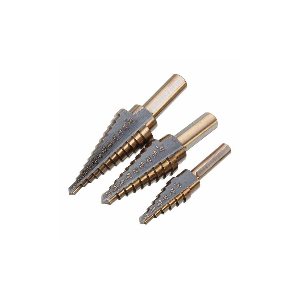 3pcs M7 HSS Step Drill Bit Set 3/16-1/2 1/4-3/4 3/16-7/8 Inch