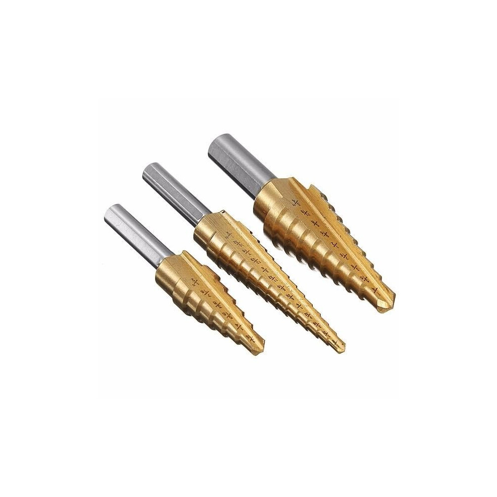 3pcs HSS Titanium Coated Step Drill Bit 1/8 to 3/4 Inch Hole Cutter