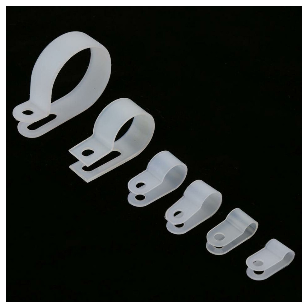 (White) 135Pcs Cable Clamp Black/White Nylon Plastic R-Type Cable Clamps Screws Assortment Kit 3654659457301